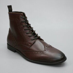 ASOS Design Men's 10 (9 UK) Brogue Brown Leather Lace-up Wingtip Ankle Boots